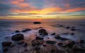 Michael Blanchette Prints: Sunset on the beach at Little Island, Cape Cod, West Falmouth, Massachusetts, USA