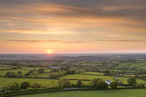 June Prints: Sunset over beautiful rolling Devon countryside, Devon, England. Summer (June)