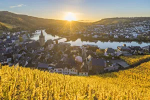 Sunset above Bernkastel-Kues, Mosel valley, Rhineland-Palatinate, Germany