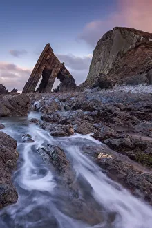 Mouthmill Prints: Sunset over Blackchurch Rock, Mouthmill Beach, Devon, England