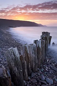 Sunset over Bossington Beach, Exmoor, Somerset, England. Spring