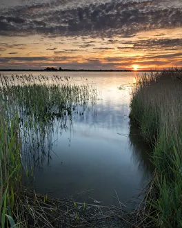 Sunset over Breydon Water, near Great Yarmouth, Norfolk, England