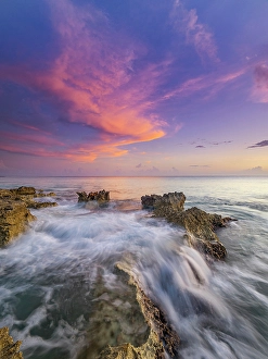 Cayman Prints: Sunset on the Caribbean Sea along Grand Cayman's ironshore