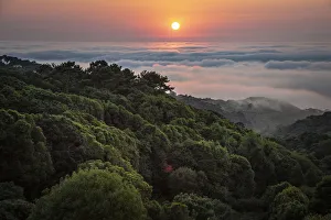 Images Dated 10th January 2019: Sunset and a carpet of clouds over the Atlantic Ocean, near Cabo da Roha, Portugal
