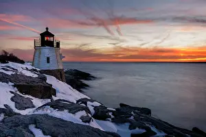 Newport Prints: Sunset from Castle Hill Lighthouse, Narragansett Bay, Newport, Rhode Island, USA