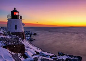 Newport Prints: Sunset over Castle Hill Lighthouse on Narragansett Bay, Newport, Rhode Island, USA