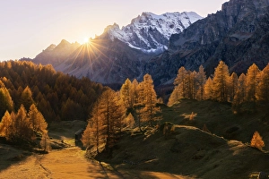 Piedmont Prints: Sunset over Cervandone mountain at Crampiolo during autumn