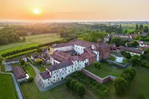 Romanesque Prints: Sunset on the cistercian monastery of Morimondo a few kilometers south of Milan