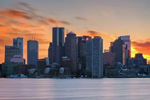 Habour Prints: Sunset over city of Boston, Massachusetts, USA