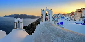 Agean Prints: Sunset over Classic Blue Domes