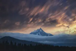 Drama Prints: Sunset and clouds over Mount Jefferson, Central Oregon, USA