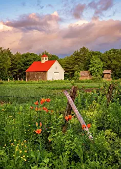 Pastoral Prints: Sunset with clouds at Muster Field Farm and gardens, North Sutton, New Hampshire, USA