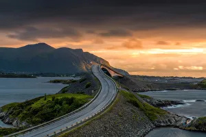 Atlantic Road Prints: Sunset over the curves of Storseisundet Bridge along the Atlantic Road