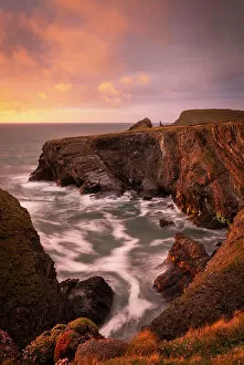 Sunset over the dramatic cliffs of North Cornwall, England. Spring (May) 2021