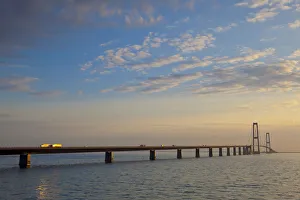 Warm Light Prints: Sunset over the East Bridge as seen from Korsor, Denmark