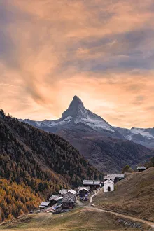 Zermatt Prints: Sunset at Findeln village with Matterhorn in the background