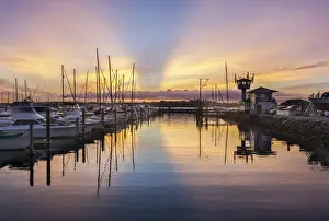 Auckland Prints: Sunset at Half Moon Bay marina, Auckland, New Zealand