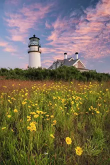 Cape Cod Light Prints: Sunset at Highland Lighthouse, Cape Cod, North Truro, Massachusetts, USA