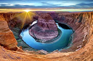 Horseshoe Bend Prints: Sunset at Horseshoe Bend and Colorado River near Page, Arizona United States, USA