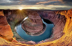 Horseshoe Bend Prints: Sunset at Horseshoe Bend and Colorado River near Page, Arizona United States, USA