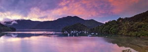 Sound Prints: Sunset illuminates the picturesque Ngakuta Bay, Queen Charlotte Sound, Marlborough Sounds