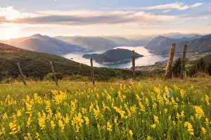 Lake Iseo Prints: Sunset Over Iseo lake and Montisola, Brescia province in Lombardy district, Italy, Europe