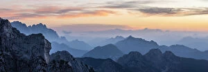 Images Dated 26th June 2023: Sunset over the Julian Alps from Mangart Saddle, Triglav National Park, Slovenia