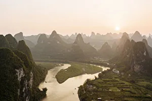 Xingping Prints: Sunset over Karst Hills from Lao Zhai, Xingping, Guilin, Guangxi Province, China