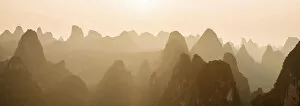 Images Dated 30th March 2018: Sunset over Karst Hills from Lao Zhai, Xingping, Guilin, Guangxi Province, China