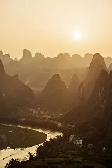 Images Dated 5th June 2018: Sunset over Karst Hills from Lao Zhai, Xingping, Guilin, Guangxi Province, China