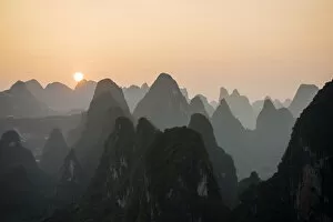 Images Dated 5th June 2018: Sunset over Karst Hills from Lao Zhai, Xingping, Guilin, Guangxi Province, China