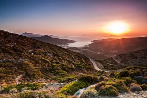 Grecia Prints: Sunset over Katapola at Amorgos island, Amorgos, Nasso, Greece, Cyclades islands