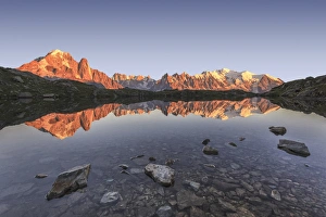 Haute Savoie Gallery: Sunset over Lac de Cheserys. In the background the range of Mont Blanc. Haute Savoie