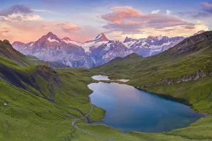 Finsteraarhorn Prints: Sunset at lake Bachalpsee Grindelwald, Bernese Oberland, Switzerland