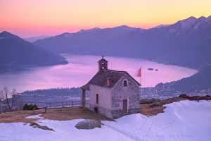 Urban Landscape Prints: Sunset on the Lake Maggiore from the small church of Monti di Lego, Locarno, Canton