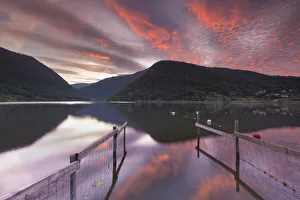 Fences Prints: Sunset on lake Segrino, Longone al Segrino, Como province, Brianza, Lombardy, Italy
