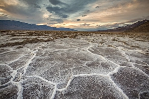 Sunset landscape at Badwater Basin. Death Valley National Park, Inyo County, California