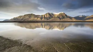 Spitsbergen Prints: A sunset in late september in Adventdalen: the fjord in Spitsbergen where the arcitc