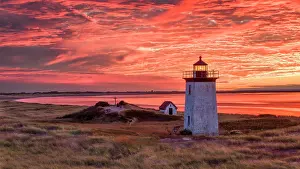 Provincetown Prints: Sunset at Long Point Lighthouse on Cape Cod, Provincetown, Massachusetts, USA
