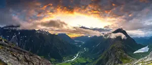 No People Prints: Sunset over the majestic Troll Wall and Venjesdalen mountain seen from Romsdalseggen