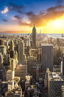 Sunset over Manhattan with view towards the Empire State Building, New York City, USA