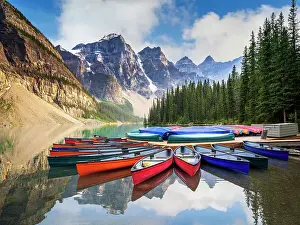 Glacier Prints: Sunset mood at Moraine Lake during summer in Banff National Park