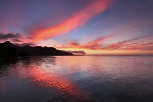 Society Islands Prints: Sunset, Mo'orea, Society Islands, French Polynesia