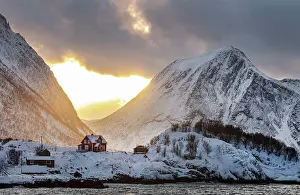 Senja Prints: Sunset behind the mountains at Hamn, Senja, Norway