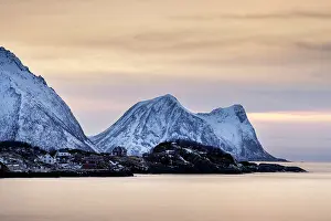 Senja Prints: Sunset behind the mountains at Hamn, Senja, Norway