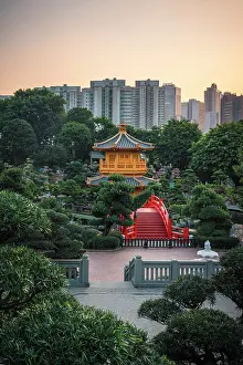Kowloon Prints: Sunset over Nan Lian Garden at Chi Lin Nunnery, Kowloon, Hong Kong