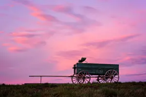 Timeworn Prints: Sunset over old farm wagon, Wagon Hill Farm, Durham, New Hampshire, USA