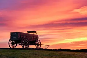 Wagon Prints: Sunset over old farm wagon, Wagon Hill Farm, Durham, New Hampshire, USA
