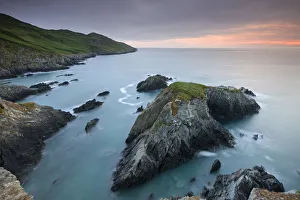 North Devon Prints: Sunset over Oreweed Cove on the Morte Point peninsula, North Devon, England. Summer