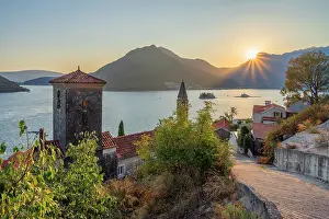 Montenegro Prints: Sunset above Perast, Bay of Kotor, Montenegro